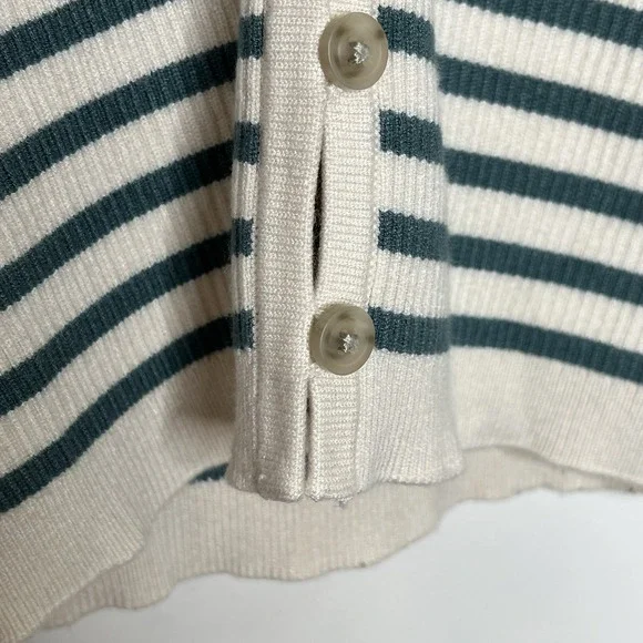 Madewell Ribbed Button Up Knit Top Cream Green Striped Womens XS Long Sleeve - Picture 3 of 7